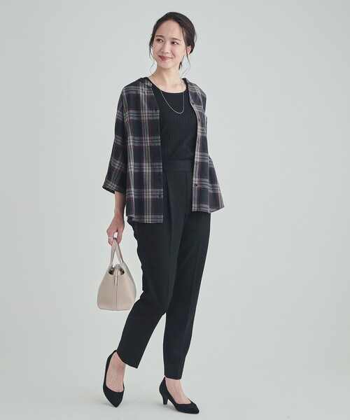 SHOO・LA・RUE（シューラルー）の「◆【洗える】暑い時期もさらりと着られる 7分袖チェックシャツ（シャツ/ブラウス・レディース・ホワイト系4/ワイン系1/ブラック系1・03/02/04）」の22枚目の写真