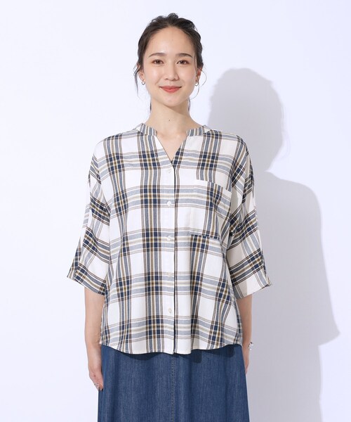 SHOO・LA・RUE（シューラルー）の「◆【洗える】暑い時期もさらりと着られる 7分袖チェックシャツ（シャツ/ブラウス・レディース・ホワイト系4/ワイン系1/ブラック系1・03/02/04）」の12枚目の写真