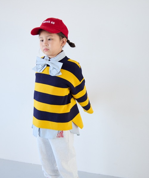 LOWRYS FARM(ローリーズファーム)の「ボーダーニットLS 145398(ニット/セーター・キッズ・ボルドー/ネイビー/ブラック・110cm/120cm/130cm/140cm/150cm)」の1枚目の写真