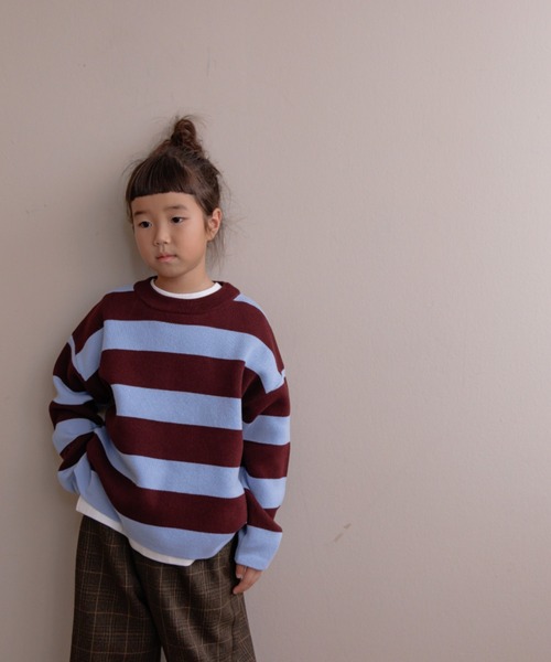 LOWRYS FARM(ローリーズファーム)の「ボーダーニットLS 145398(ニット/セーター・キッズ・ボルドー/ネイビー/ブラック・110cm/120cm/130cm/140cm/150cm)」の3枚目の写真
