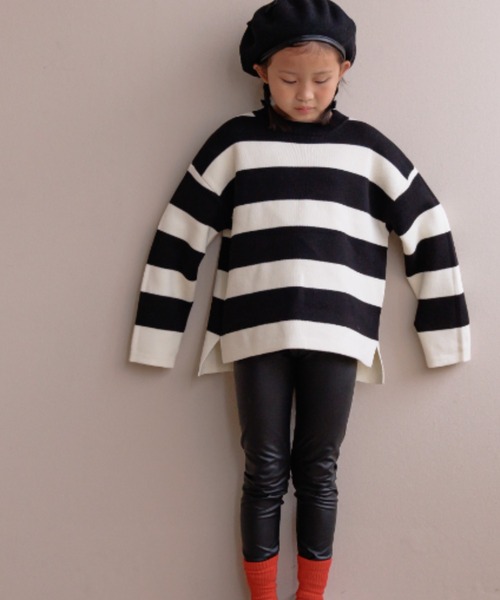 LOWRYS FARM(ローリーズファーム)の「ボーダーニットLS 145398(ニット/セーター・キッズ・ボルドー/ネイビー/ブラック・110cm/120cm/130cm/140cm/150cm)」の2枚目の写真