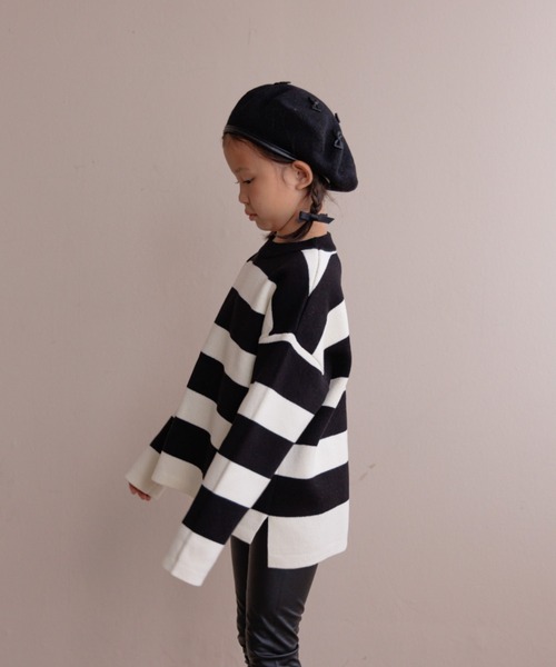 LOWRYS FARM(ローリーズファーム)の「ボーダーニットLS 145398(ニット/セーター・キッズ・ボルドー/ネイビー/ブラック・110cm/120cm/130cm/140cm/150cm)」の8枚目の写真