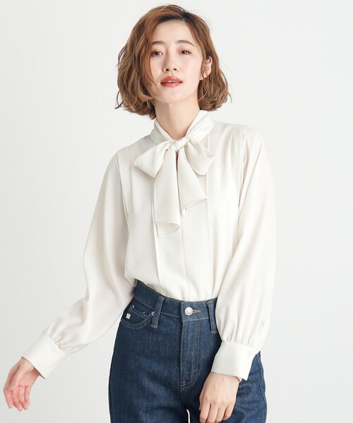 grove（グローブ）の「◆ウイングスリーブボウタイブラウス（シャツ/ブラウス・レディース・ブラック/キャメル/オフホワイト・03/02/01/04/05）」の2枚目の写真