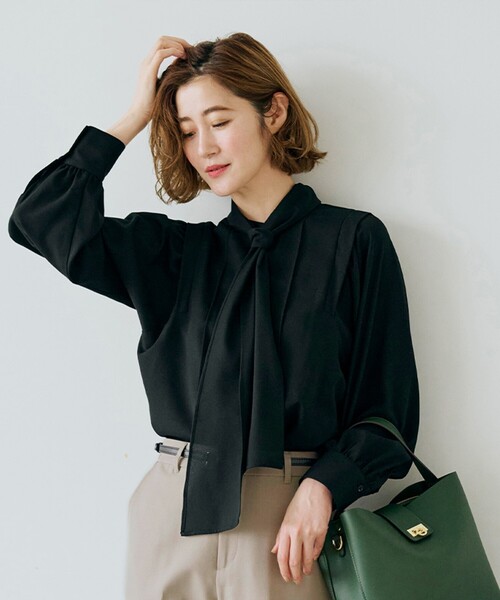 grove（グローブ）の「◆ウイングスリーブボウタイブラウス（シャツ/ブラウス・レディース・ブラック/キャメル/オフホワイト・03/02/01/04/05）」の3枚目の写真