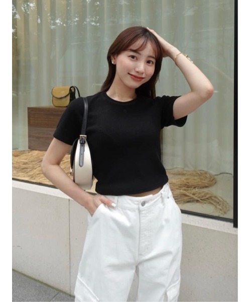 herlipto Trois Logo Top Mサイズ Trois Logo Ribbed Tee（Tシャツ/カットソー）｜Her lip to