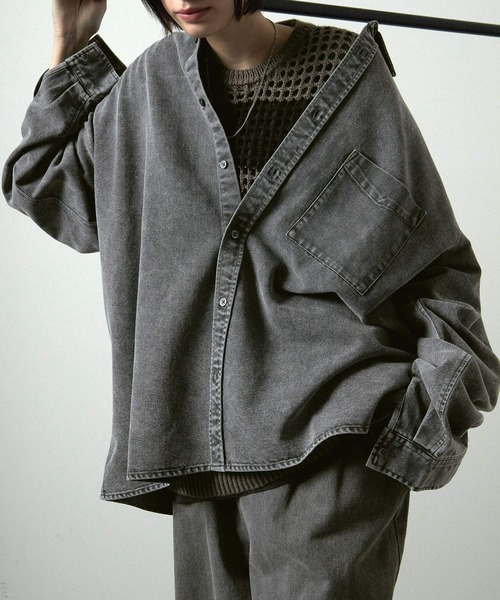 Alfred Alex（アルフレッドアレックス）の「【Alfred Alex】ヴィンテージメイクビッグデニムシャツ（シャツ/ブラウス・メンズ・ブラック系/チャコール/グレー/チャコールグレー/インディゴブルー・S/M/L）」の3枚目の写真