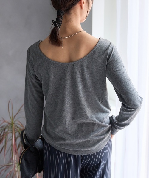 TRIANGLE PALETTE(トライアングルパレット)の「バックオープン長袖Tシャツ/前後2way着用可能(Tシャツ/カットソー・レディース・ブラック/ホワイト/ベージュ/グレー/ダークグレー・FREE)」の5枚目の写真