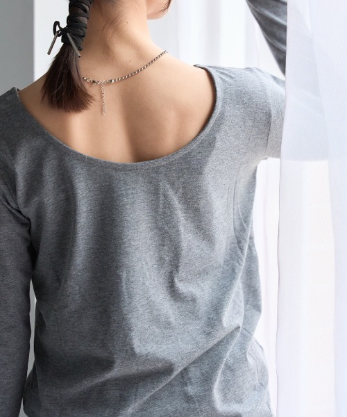 TRIANGLE PALETTE(トライアングルパレット)の「バックオープン長袖Tシャツ/前後2way着用可能(Tシャツ/カットソー・レディース・ブラック/ホワイト/ベージュ/グレー/ダークグレー・FREE)」の10枚目の写真