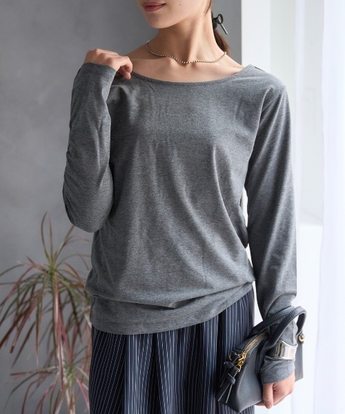 TRIANGLE PALETTE(トライアングルパレット)の「バックオープン長袖Tシャツ/前後2way着用可能(Tシャツ/カットソー・レディース・ブラック/ホワイト/ベージュ/グレー/ダークグレー・FREE)」の12枚目の写真