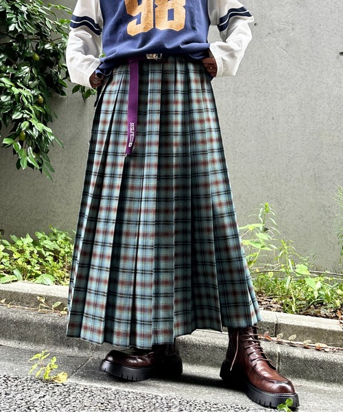 DOUBLE NAME（ダブルネーム）の「チェックワイドプリーツスカート（スカート・レディース・ブルー/グレー・FREE）」の5枚目の写真