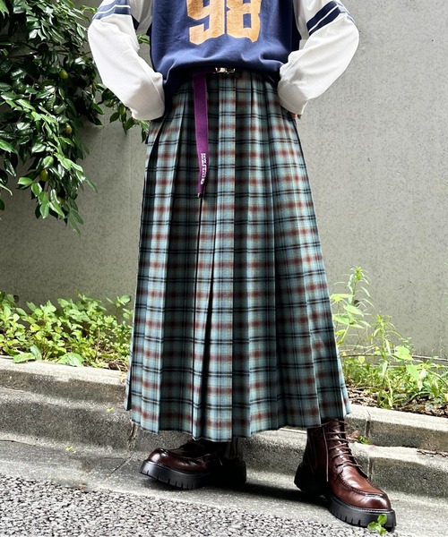 DOUBLE NAME（ダブルネーム）の「チェックワイドプリーツスカート（スカート・レディース・ブルー/グレー・FREE）」の6枚目の写真