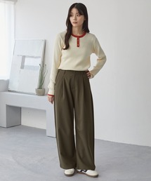 MONO-MART（モノマート）の「速乾×洗える|カーブタック ワイドスラックス(パウダーツイル)（スラックス）」