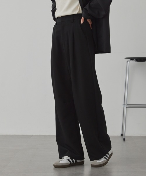 イージードライ/ウォッシャブル>ワイドカーブタックスラックスパンツ