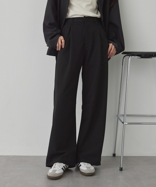 イージードライ/ウォッシャブル>ワイドカーブタックスラックスパンツ