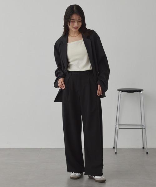 パンツ LUXURY MATERIAL WIDE CURVE TROUSERS イージードライ/ウォッシャブル>ワイドカーブタックスラックスパンツ