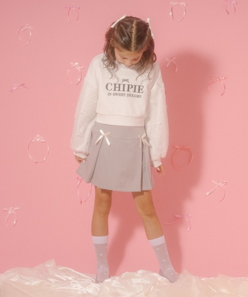 URBAN CHERRY(アーバンチェリー)の「【CHIPIE/シピ】サテンリボンタックプリーツミニスカート(スカート・キッズ・ブラック/グレー・110cm/120cm/130cm/140cm/150cm)」の16枚目の写真