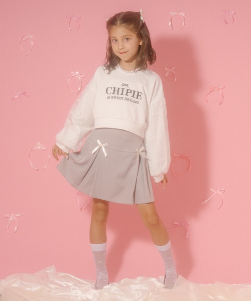 URBAN CHERRY(アーバンチェリー)の「【CHIPIE/シピ】サテンリボンタックプリーツミニスカート(スカート・キッズ・ブラック/グレー・110cm/120cm/130cm/140cm/150cm)」の17枚目の写真