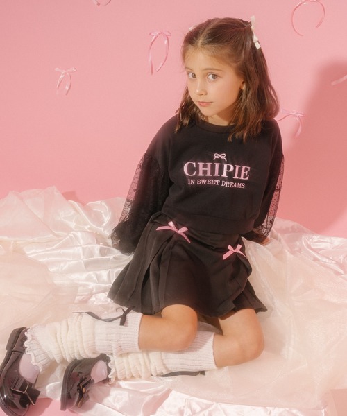 URBAN CHERRY(アーバンチェリー)の「【CHIPIE/シピ】サテンリボンタックプリーツミニスカート(スカート・キッズ・ブラック/グレー・110cm/120cm/130cm/140cm/150cm)」の7枚目の写真