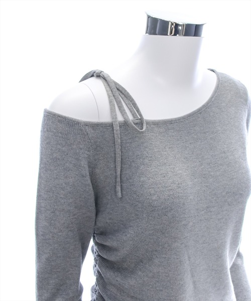 clear（クリア）の「肩リボンワンショルニットトップス [肌見せ スタイルアップ]≪2024AW新作≫（ニット/セーター・レディース・ブラック/オフホワイト/杢グレー・F）」の13枚目の写真