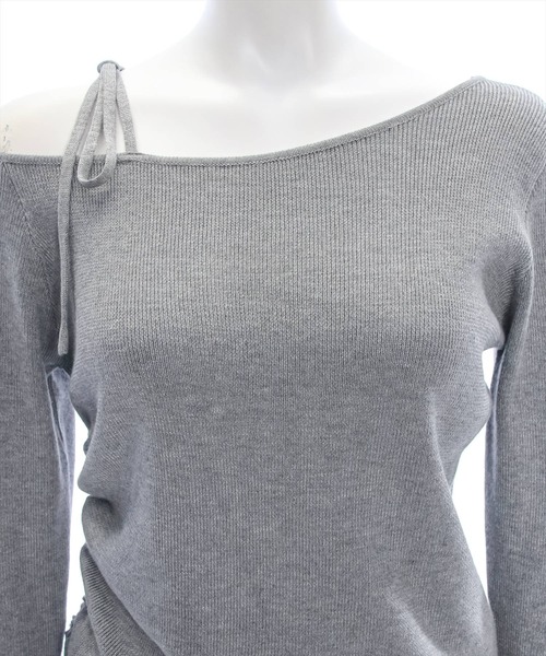 clear（クリア）の「肩リボンワンショルニットトップス [肌見せ スタイルアップ]≪2024AW新作≫（ニット/セーター・レディース・ブラック/オフホワイト/杢グレー・F）」の12枚目の写真