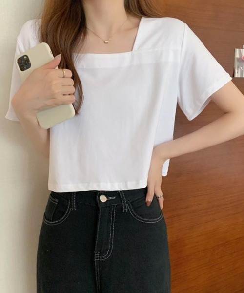 Amulet(アミュレット)の「スクエアネックTシャツ(Tシャツ/カットソー・レディース・ホワイト/ブラック・XL/L/M)」の4枚目の写真