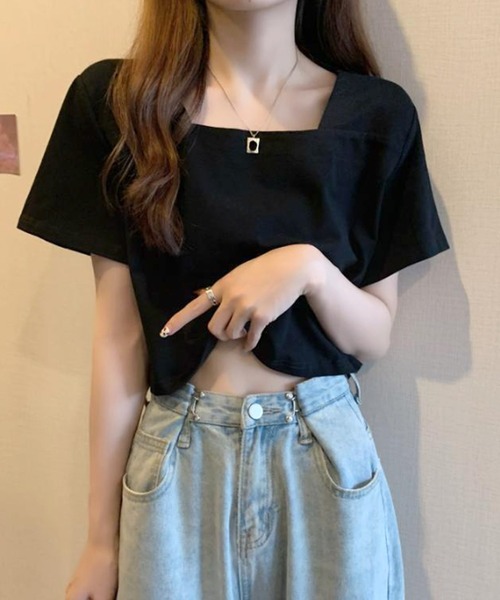 Amulet(アミュレット)の「スクエアネックTシャツ(Tシャツ/カットソー・レディース・ホワイト/ブラック・XL/L/M)」の8枚目の写真