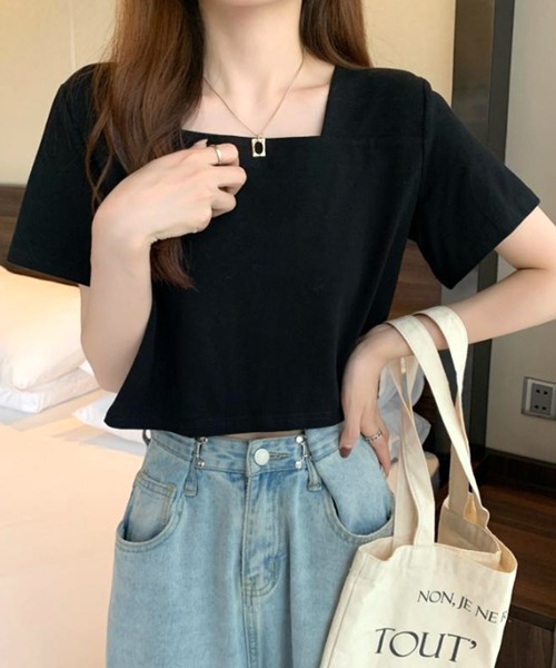 Amulet(アミュレット)の「スクエアネックTシャツ(Tシャツ/カットソー・レディース・ホワイト/ブラック・XL/L/M)」の10枚目の写真
