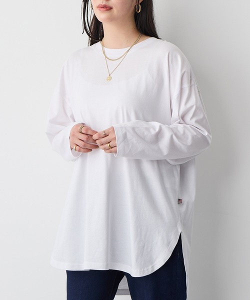 anyfee（エニフィー）の「【anyfee/プラスサイズ】ラウンドヘムロングスリーブワイドTEE《大きいサイズ》（Tシャツ/カットソー・レディース・ブラック/チャコール/オフホワイト/ピンク・3L/4L/5L/LL）」の2枚目の写真