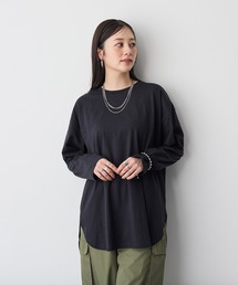 【anyfee/プラスサイズ】ラウンドヘムロングスリーブワイドTEE《大きいサイズ》