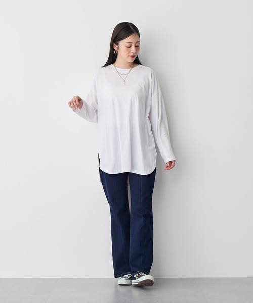 anyfee（エニフィー）の「【anyfee/プラスサイズ】ラウンドヘムロングスリーブワイドTEE《大きいサイズ》（Tシャツ/カットソー・レディース・ブラック/チャコール/オフホワイト/ピンク・3L/4L/5L/LL）」の19枚目の写真