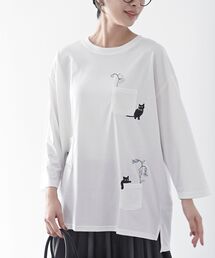 rps | ねこだらけ３ポケット刺繍８分袖Ｔシャツ(Tシャツ/カットソー)