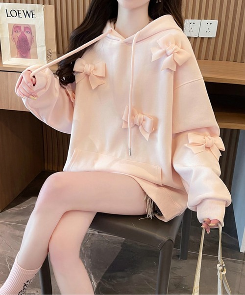 美品✨René ルネ　カメリア　パールチャーム　パーカー　リボン　ビジュー ビジュー ＆ フリル ボンディング パーカー le reve vaniller 全