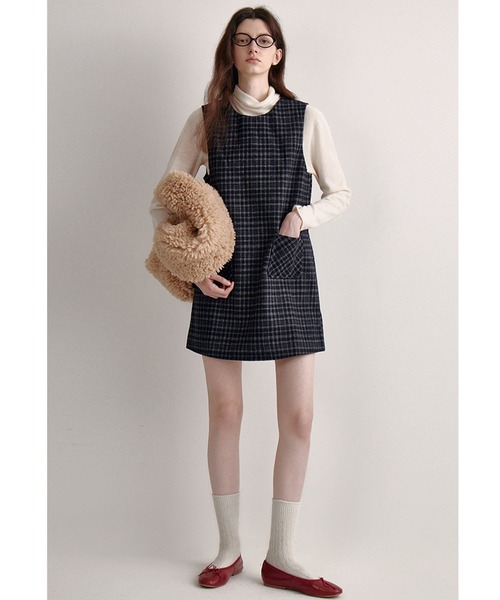 チェック柄 ウールミニワンピース FD24L003【Fano Studios】【2024AW  