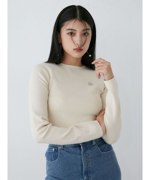 MURUA（ムルーア）の「ロゴプレートベーシックニット（ニット/セーター・レディース・ブルー/ブラック/アイボリー/モカ/ピンク・FREE）」の13枚目の写真