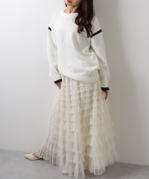 Lace Ladies(レースレディース)の「クルーネック 配色 ライン 長袖 ニット プルオーバー(ニット/セーター・レディース・グレー/ホワイト・FREE)」の9枚目の写真