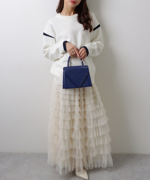 Lace Ladies(レースレディース)の「クルーネック 配色 ライン 長袖 ニット プルオーバー(ニット/セーター・レディース・グレー/ホワイト・FREE)」の10枚目の写真