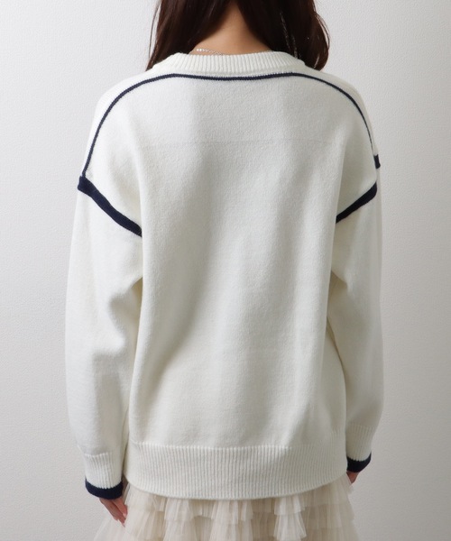 Lace Ladies(レースレディース)の「クルーネック 配色 ライン 長袖 ニット プルオーバー(ニット/セーター・レディース・グレー/ホワイト・FREE)」の14枚目の写真