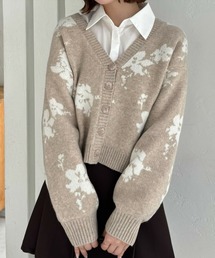 花柄ジャガードショート丈ニットカーディガン[大人 カジュアル 着回し力抜群] ≪再入荷≫