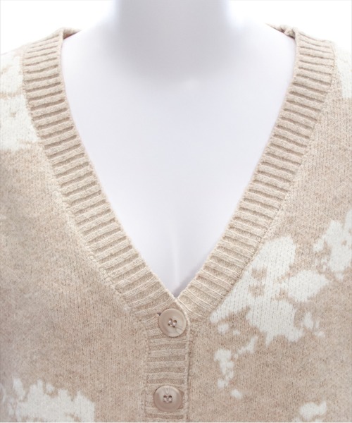 セール】花柄ジャガードショート丈ニットカーディガン[大人