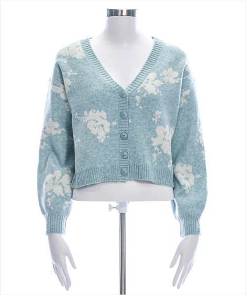 セール】花柄ジャガードショート丈ニットカーディガン[大人