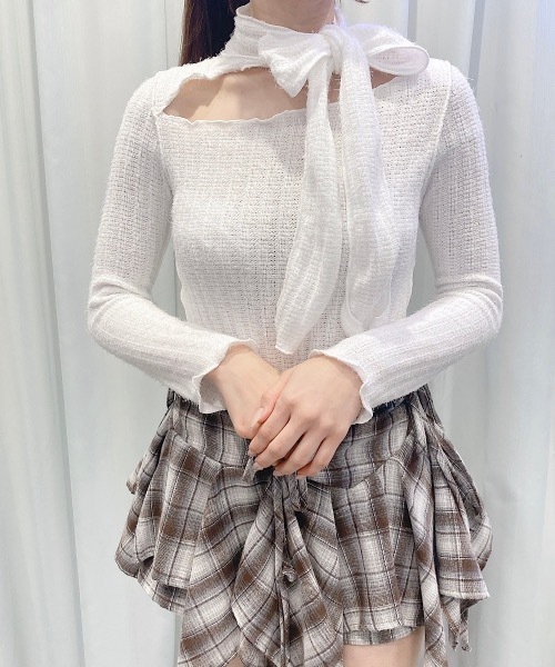 lilLilly(リルリリー)の「リボンチョーカーシャギーニットトップス(ニット/セーター・レディース・ブラック/ホワイト/ピンク・FREE)」の9枚目の写真