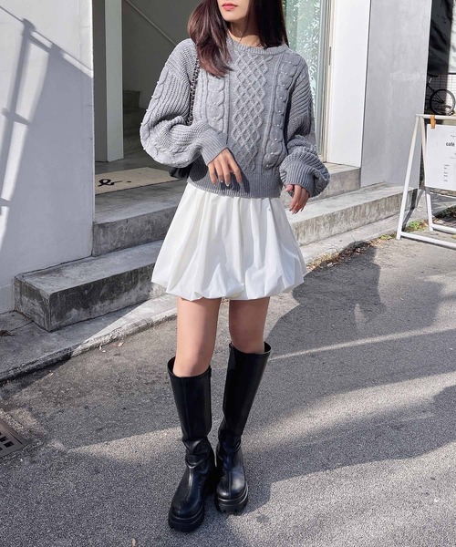 INGNI(イング)の「パール付ケーブルニット(ニット/セーター・レディース・アイボリー/グレー/ピンク/ボルドー・M)」の17枚目の写真