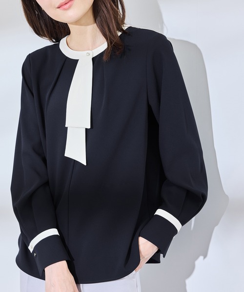 ROPE' PICNIC(ロペピクニック)の「ジョーゼット配色ボウタイ風ブラウス/セレモニー・通勤対応(シャツ/ブラウス・レディース・ホワイト/ホワイト系その他/ライトグリーン/ベージュ/ブルー系その他・36/38)」の5枚目の写真