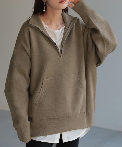 HUG.U(ハグユー)の「ハーフジップニット(ニット/セーター・レディース・カーキブラウン/オレンジ/ブラック/グレー・FREE)」の1枚目の写真