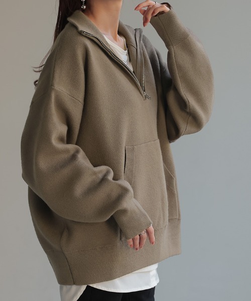 HUG.U(ハグユー)の「ハーフジップニット(ニット/セーター・レディース・カーキブラウン/オレンジ/ブラック/グレー・FREE)」の12枚目の写真