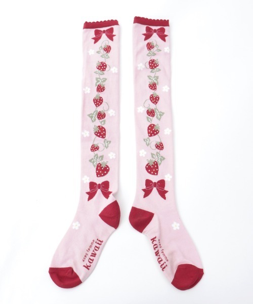 axes femme kawaii(アクシーズファムカワイイ)の「いちご柄オーバーニー(ソックス/靴下・レディース・ピンク/ホワイト/ネイビー・FREE)」の22枚目の写真