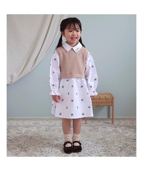 apres les cours（アプレレクール）の「tiny bear ベストドッキングワンピース（ワンピース・キッズ・ネイビー/ベージュ・100/80/120/110/90）」の3枚目の写真