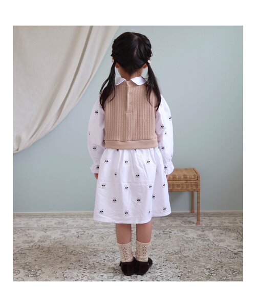 apres les cours（アプレレクール）の「tiny bear ベストドッキングワンピース（ワンピース・キッズ・ネイビー/ベージュ・100/80/120/110/90）」の4枚目の写真