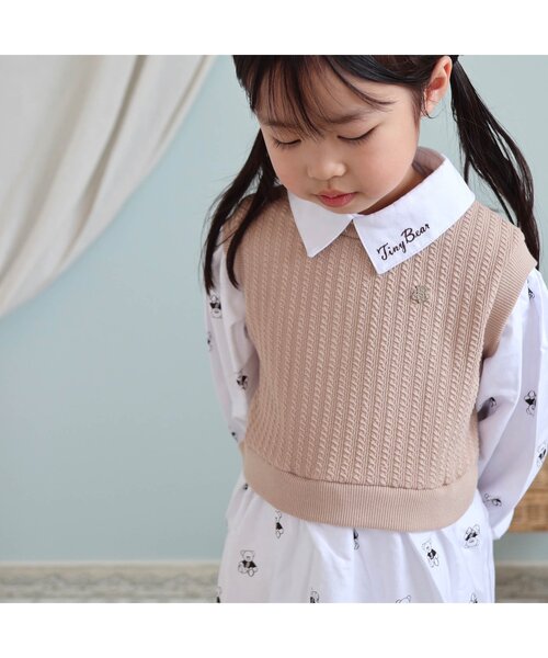 apres les cours（アプレレクール）の「tiny bear ベストドッキングワンピース（ワンピース・キッズ・ネイビー/ベージュ・100/80/120/110/90）」の5枚目の写真