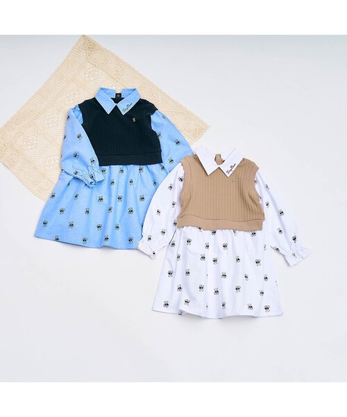 apres les cours（アプレレクール）の「tiny bear ベストドッキングワンピース（ワンピース・キッズ・ネイビー/ベージュ・100/80/120/110/90）」の11枚目の写真